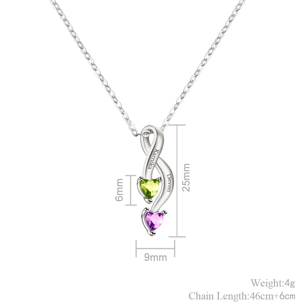 Personalized Birthstone Twisted 8 Necklace - Custom Name Engraved Copper Jewelry - Couples Necklace (Couple Gift, Anniversary) - Coolpeacock