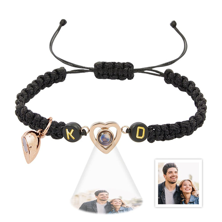 Personalized Braided Photo Projection Magnetic Bracelet Fishtail Rope Couple's Bracelet Gifts for Lover - Coolpeacock
