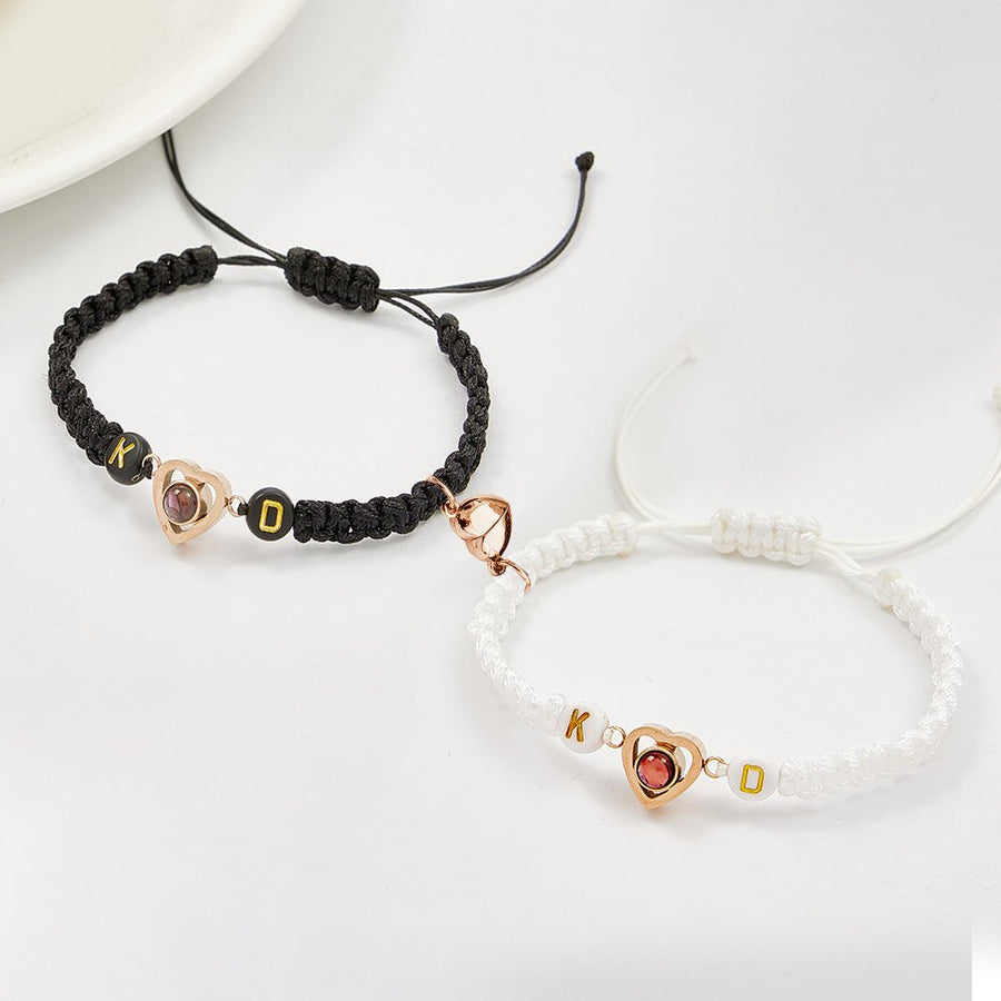 Personalized Braided Photo Projection Magnetic Bracelet Fishtail Rope Couple's Bracelet Gifts for Lover - Coolpeacock