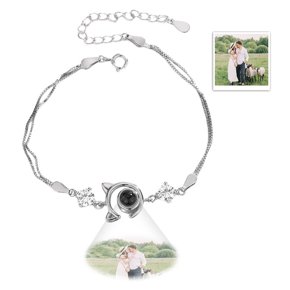 Personalized Cat Pendant Picture Projection Bracelet 925 Sterling Silver - Coolpeacock