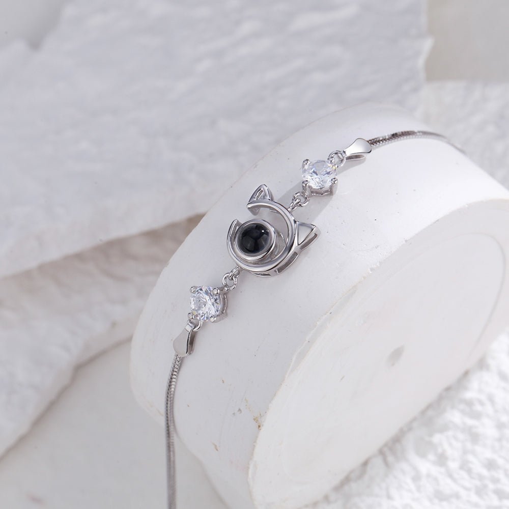 Personalized Cat Pendant Picture Projection Bracelet 925 Sterling Silver - Coolpeacock