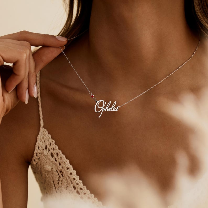 Personalized Cursive Name & Birthstone Necklace - KIAHMILLA
