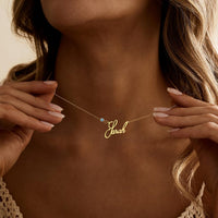Personalized Cursive Name & Birthstone Necklace - KIAHMILLA