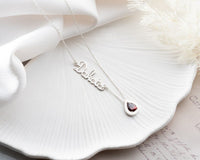 Personalized Cursive Name & Birthstone Necklace featuring a unique cursive name design and a birthstone pendant.