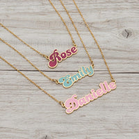 Personalized Cursive Name Necklace featuring custom name designs in gold, showcasing individuality and style.