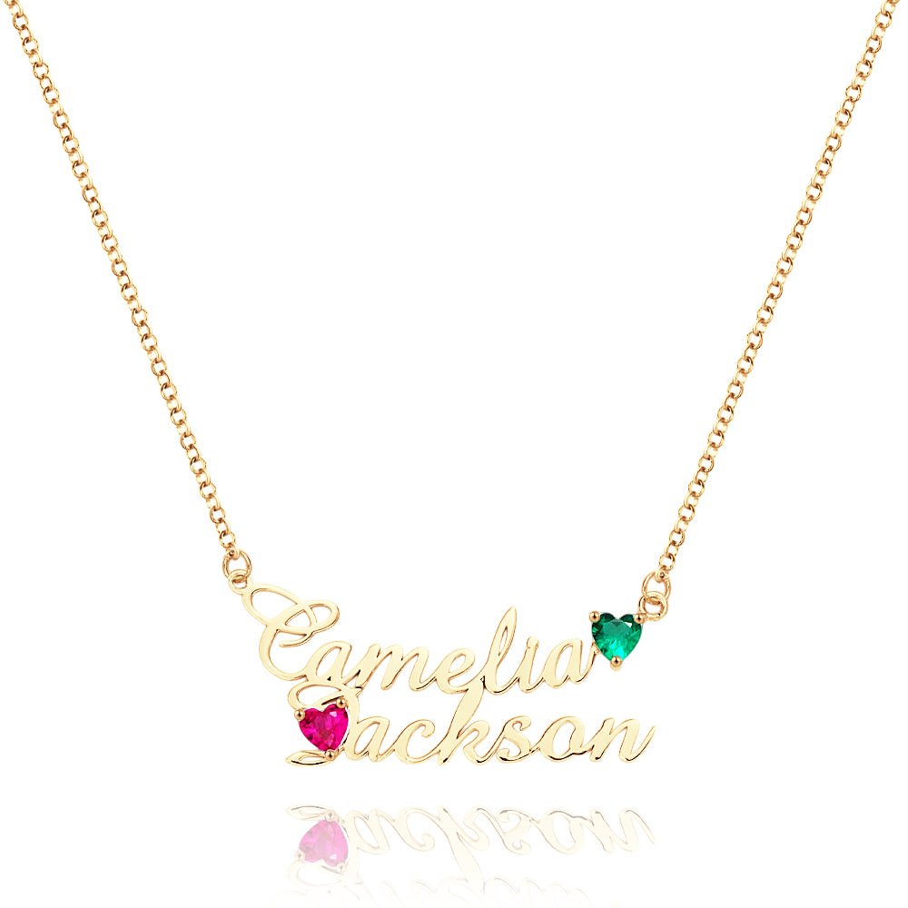 Personalized Double Name Necklace with Birthstones Jewelry Birthday Anniversary Gift for Her - Coolpeacock