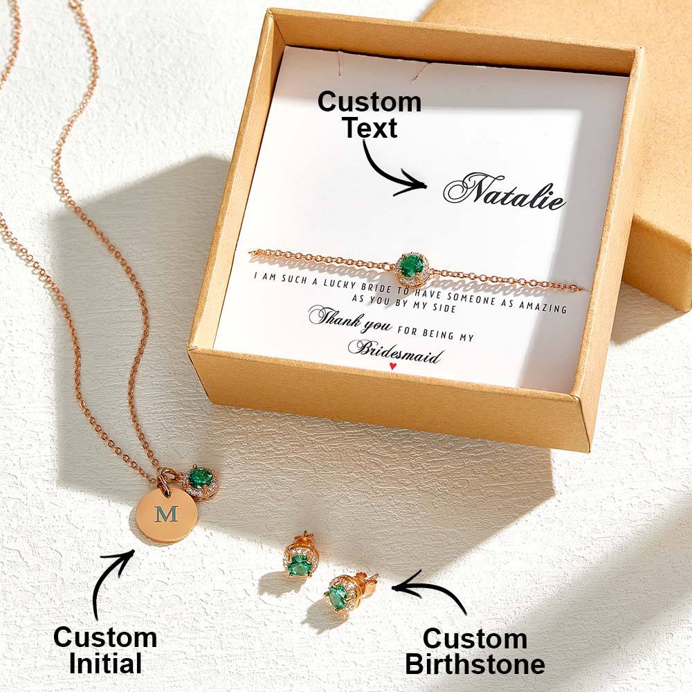 Personalized Earrings Bracelet Necklace Jewelry Set Wedding Bridesmaid Proposal Gift Box - Coolpeacock