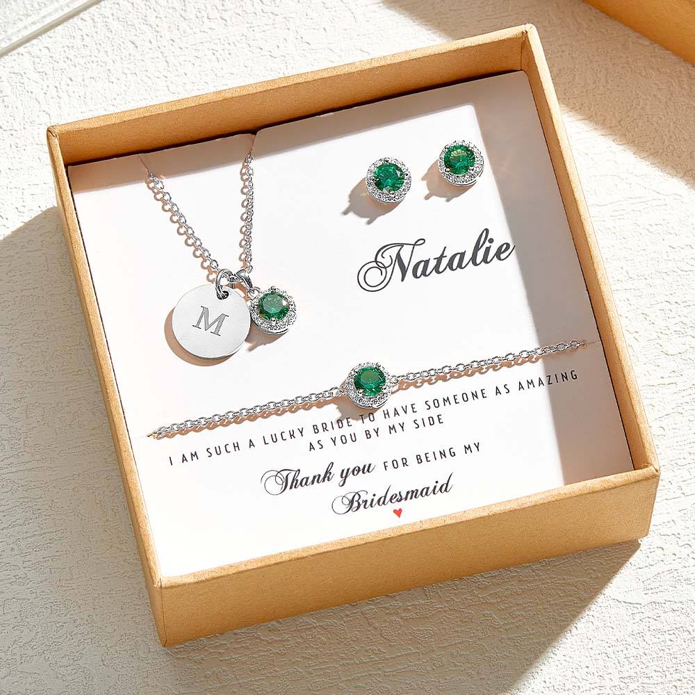 Personalized Earrings Bracelet Necklace Jewelry Set Wedding Bridesmaid Proposal Gift Box - Coolpeacock