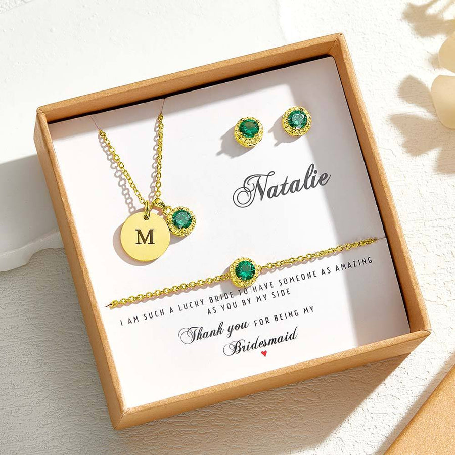Personalized Earrings Bracelet Necklace Jewelry Set Wedding Bridesmaid Proposal Gift Box - Coolpeacock
