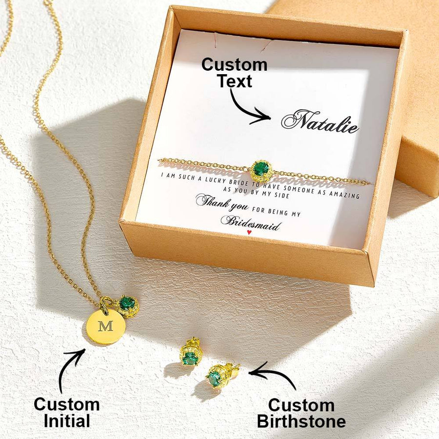 Personalized Earrings Bracelet Necklace Jewelry Set Wedding Bridesmaid Proposal Gift Box - Coolpeacock