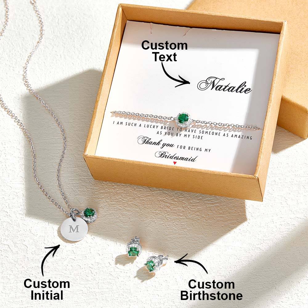 Personalized Earrings Bracelet Necklace Jewelry Set Wedding Bridesmaid Proposal Gift Box - Coolpeacock