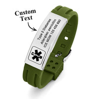Personalized Emergency Medical Alert Bracelet Adjustable Silicone Bracelet for Men Women First Aid Gift - Coolpeacock