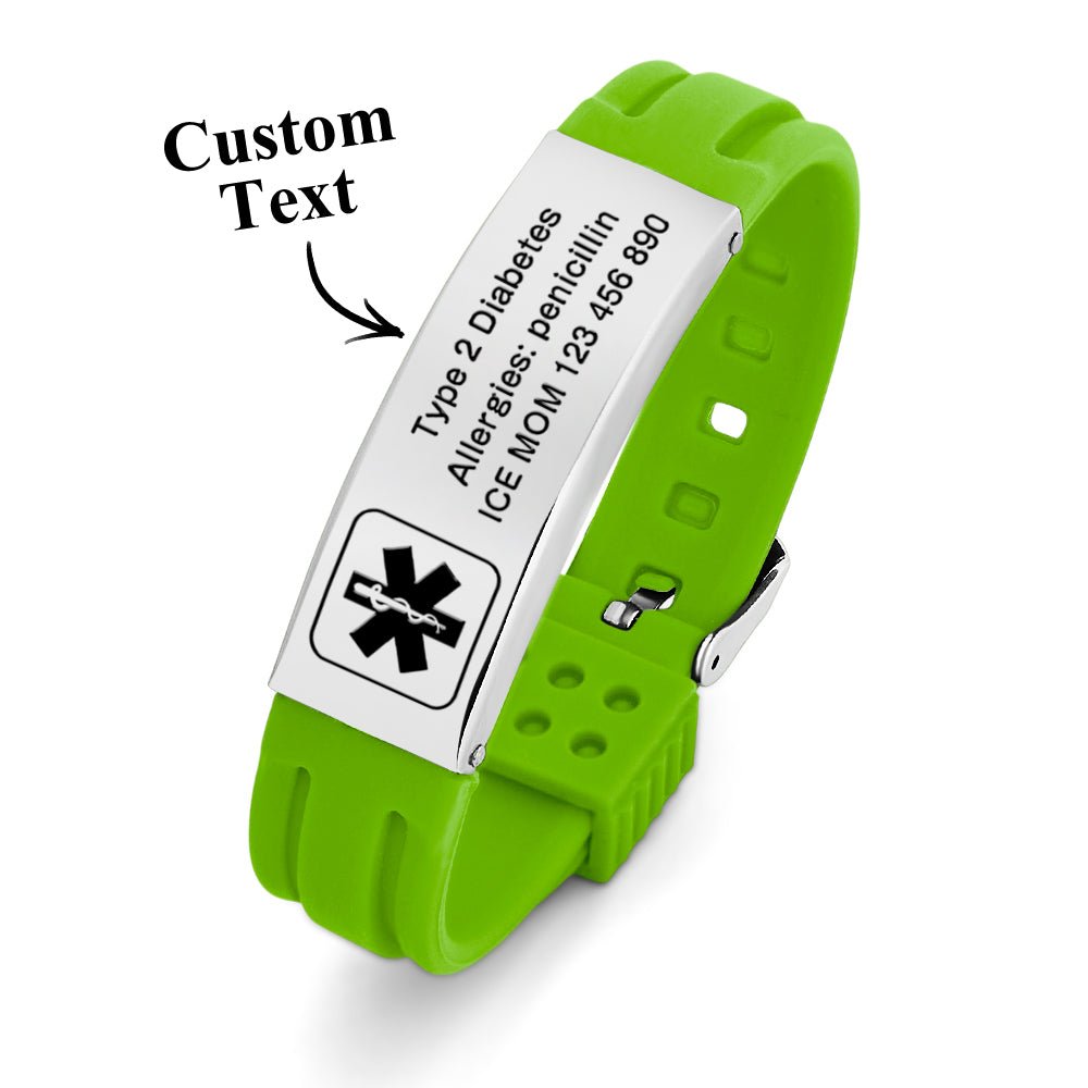 Personalized Emergency Medical Alert Bracelet Adjustable Silicone Bracelet for Men Women First Aid Gift - Coolpeacock