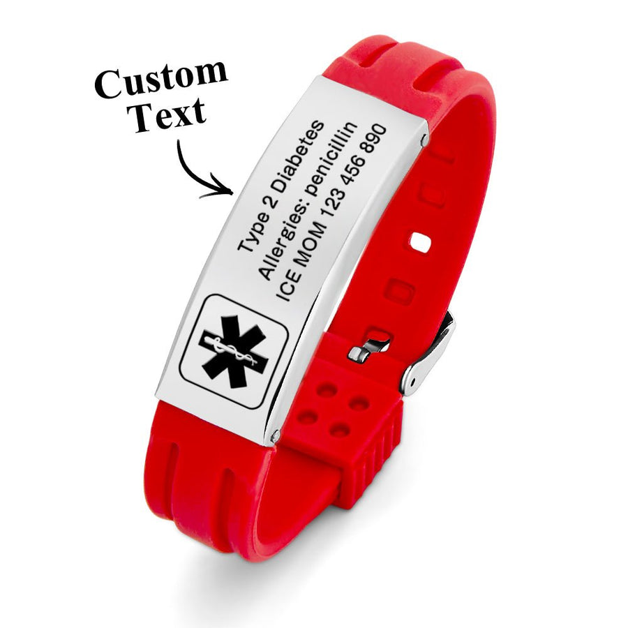 Personalized Emergency Medical Alert Bracelet Adjustable Silicone Bracelet for Men Women First Aid Gift - Coolpeacock