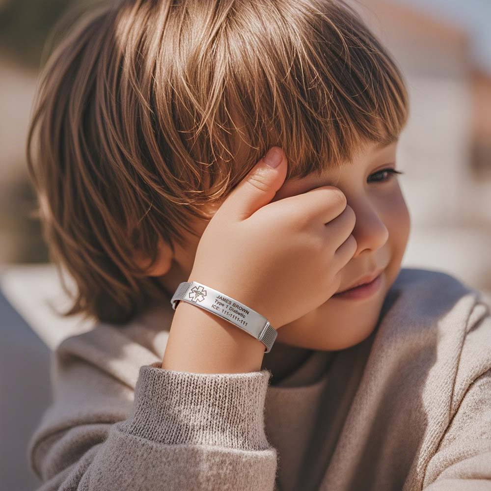 Personalized Emergency Medical Alert ID Bracelet with Text Adjustable Bracelet Gift for Diabetes Epilepsy Autism - Coolpeacock