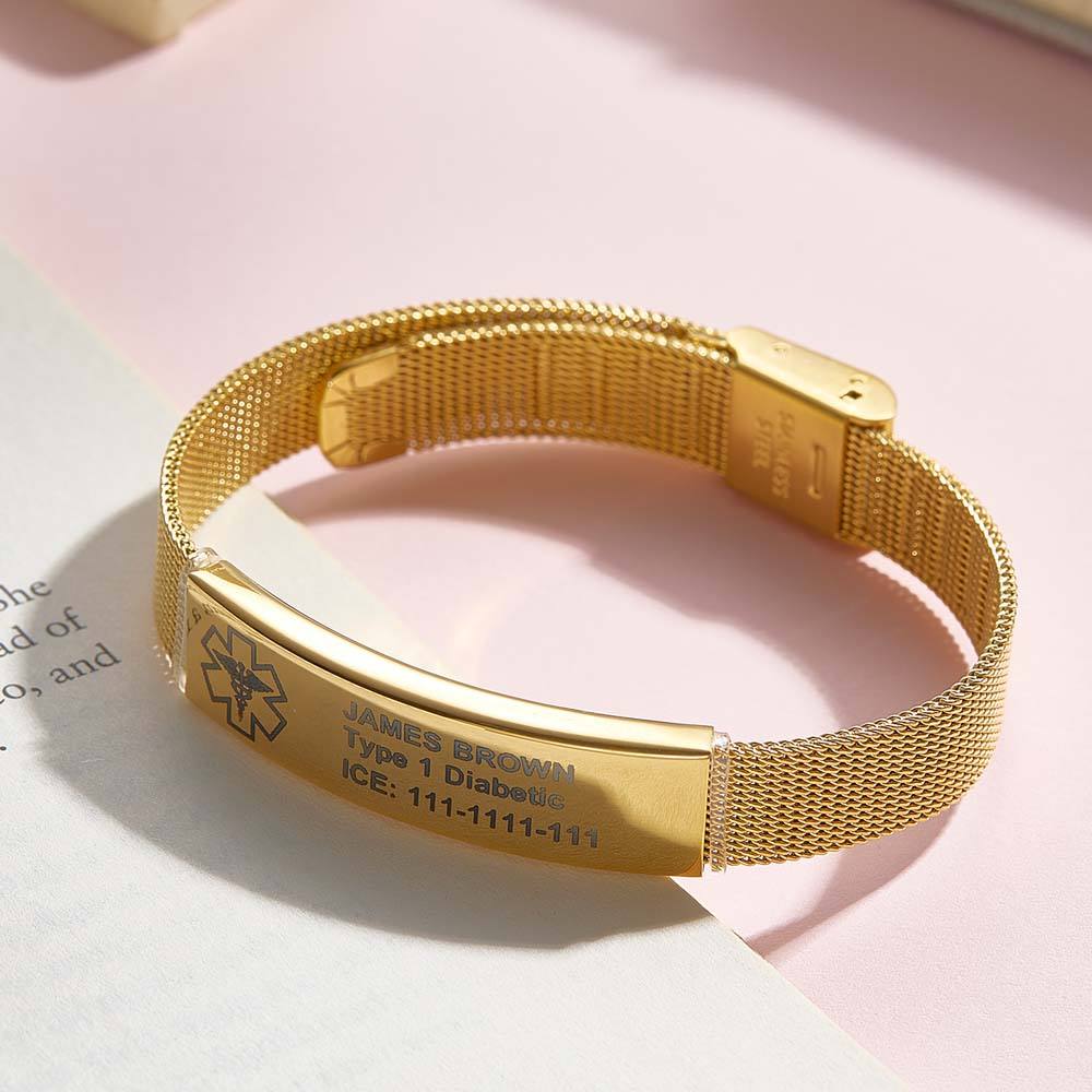 Personalized Emergency Medical Alert ID Bracelet with Text Adjustable Bracelet Gift for Diabetes Epilepsy Autism - Coolpeacock