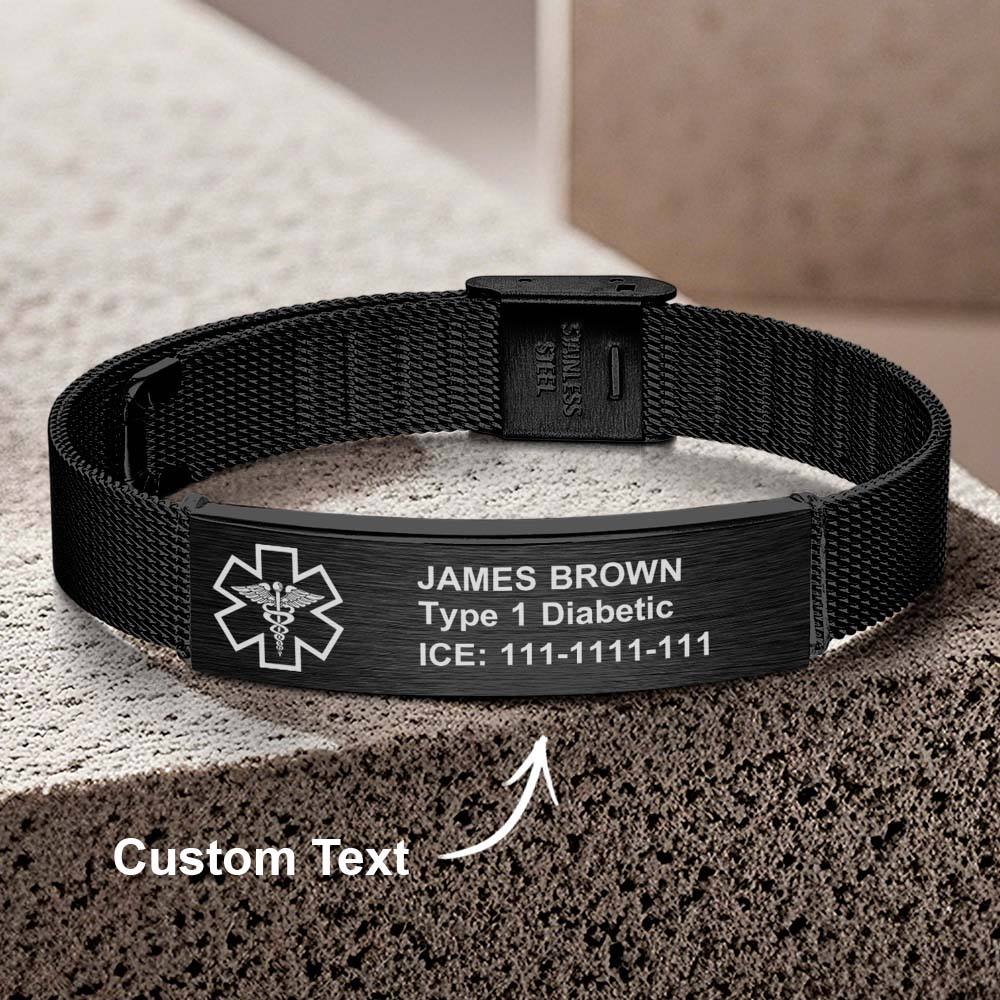 Personalized Emergency Medical Alert ID Bracelet with Text Adjustable Bracelet Gift for Diabetes Epilepsy Autism - Coolpeacock