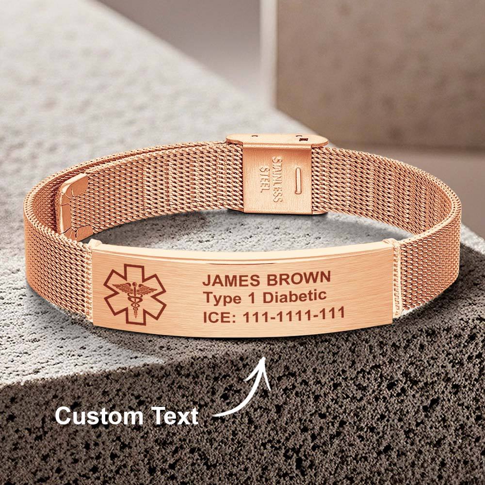 Personalized Emergency Medical Alert ID Bracelet with Text Adjustable Bracelet Gift for Diabetes Epilepsy Autism - Coolpeacock