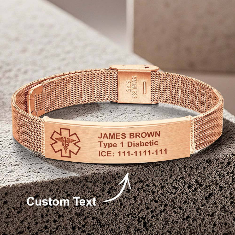 Personalized Emergency Medical Alert ID Bracelet with Text Adjustable Bracelet Gift for Diabetes Epilepsy Autism - Coolpeacock