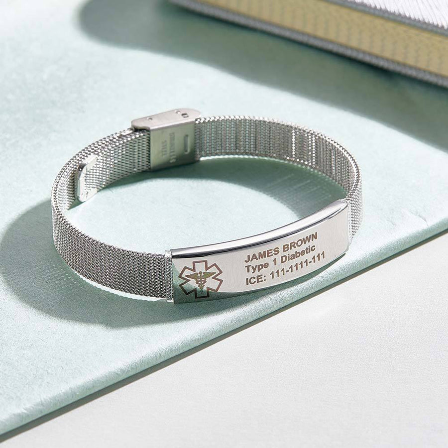 Personalized Emergency Medical Alert ID Bracelet with Text Adjustable Bracelet Gift for Diabetes Epilepsy Autism - Coolpeacock