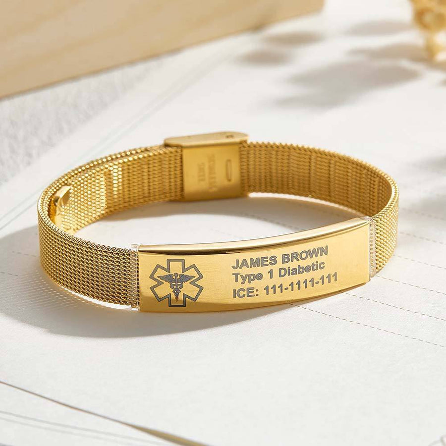 Personalized Emergency Medical Alert ID Bracelet with Text Adjustable Bracelet Gift for Diabetes Epilepsy Autism - Coolpeacock