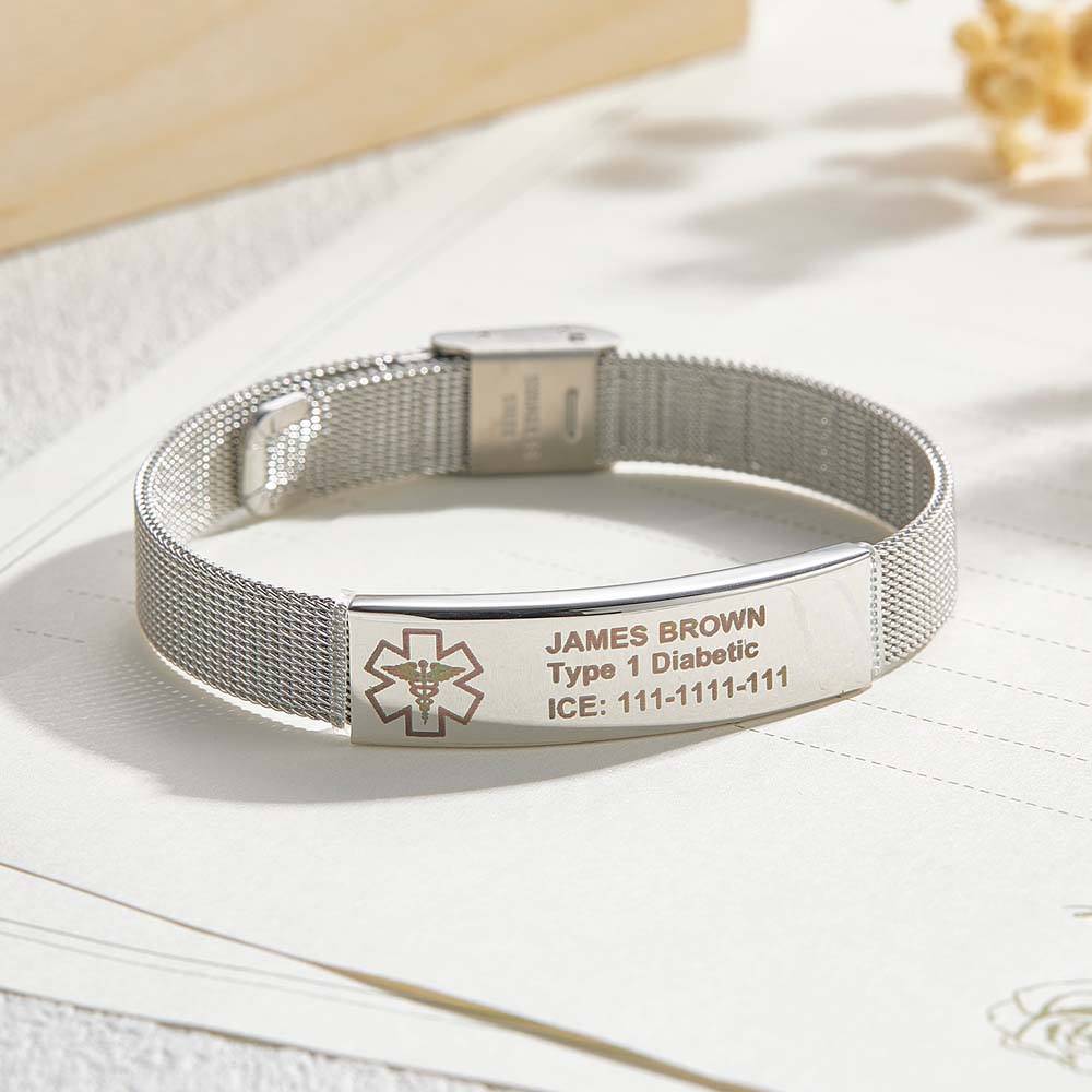 Personalized Emergency Medical Alert ID Bracelet with Text Adjustable Bracelet Gift for Diabetes Epilepsy Autism - Coolpeacock