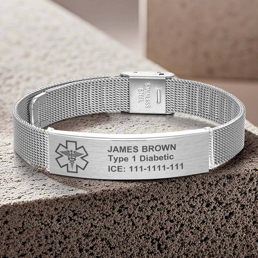 Personalized Emergency Medical Alert ID Bracelet with Text Adjustable Bracelet Gift for Diabetes Epilepsy Autism - Coolpeacock