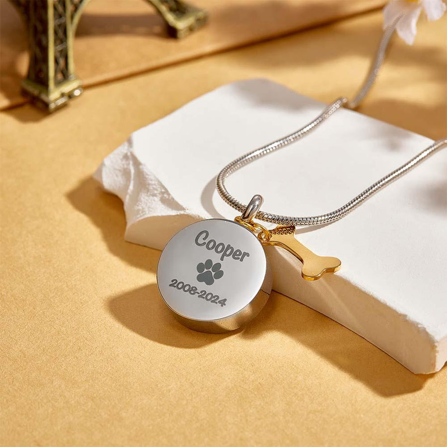 Personalized Engraved Pet Ashes Necklace Memorial Keepsake Gift for Dog Cat Pet Lovers - Coolpeacock