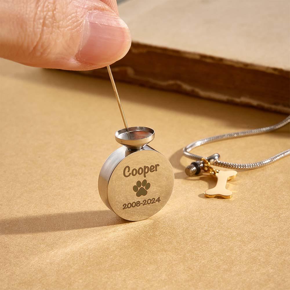 Personalized Engraved Pet Ashes Necklace Memorial Keepsake Gift for Dog Cat Pet Lovers - Coolpeacock