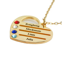 Personalized Heart Name Necklace with Birthstones — Custom 1-4 Names Engraved Family Jewelry Gift - KIAHMILLA