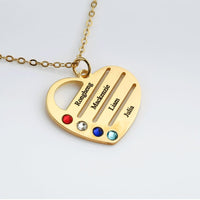 Personalized Heart Name Necklace with Birthstones — Custom 1-4 Names Engraved Family Jewelry Gift - KIAHMILLA