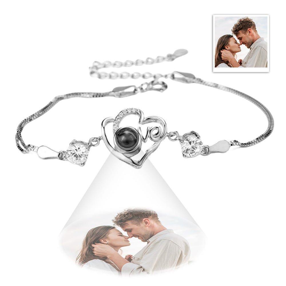 Personalized Heart - shaped Love Projection Bracelet 925 Sterling Silver - Coolpeacock