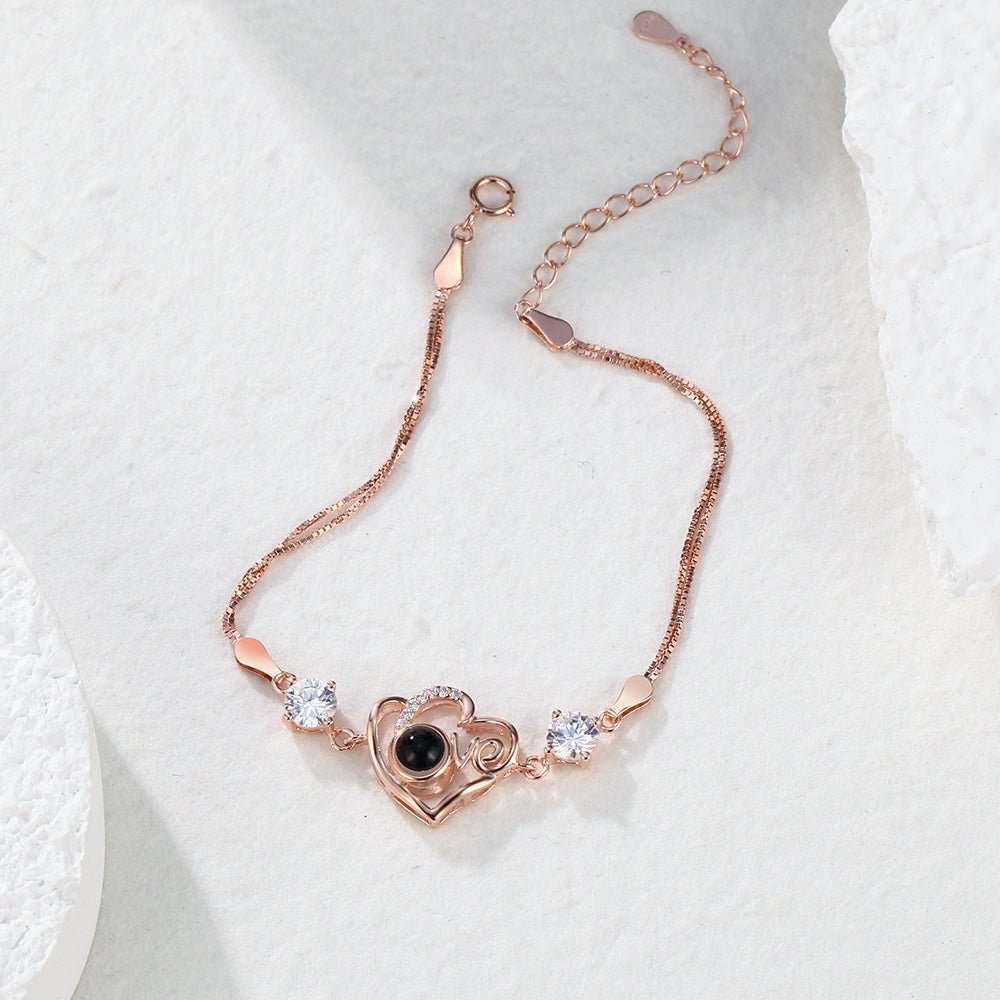 Personalized Heart - shaped Love Projection Bracelet 925 Sterling Silver - Coolpeacock
