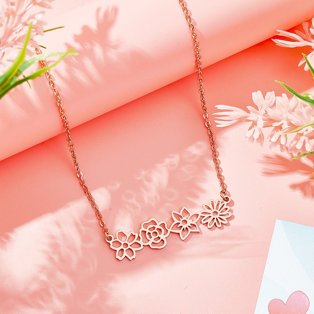 Personalized Multiple Birth Flower Necklace Family Floral Necklace Gift For Mom - Coolpeacock