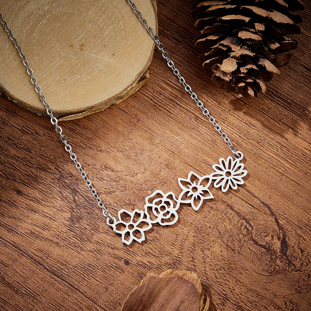 Personalized Multiple Birth Flower Necklace Family Floral Necklace Gift For Mom - Coolpeacock