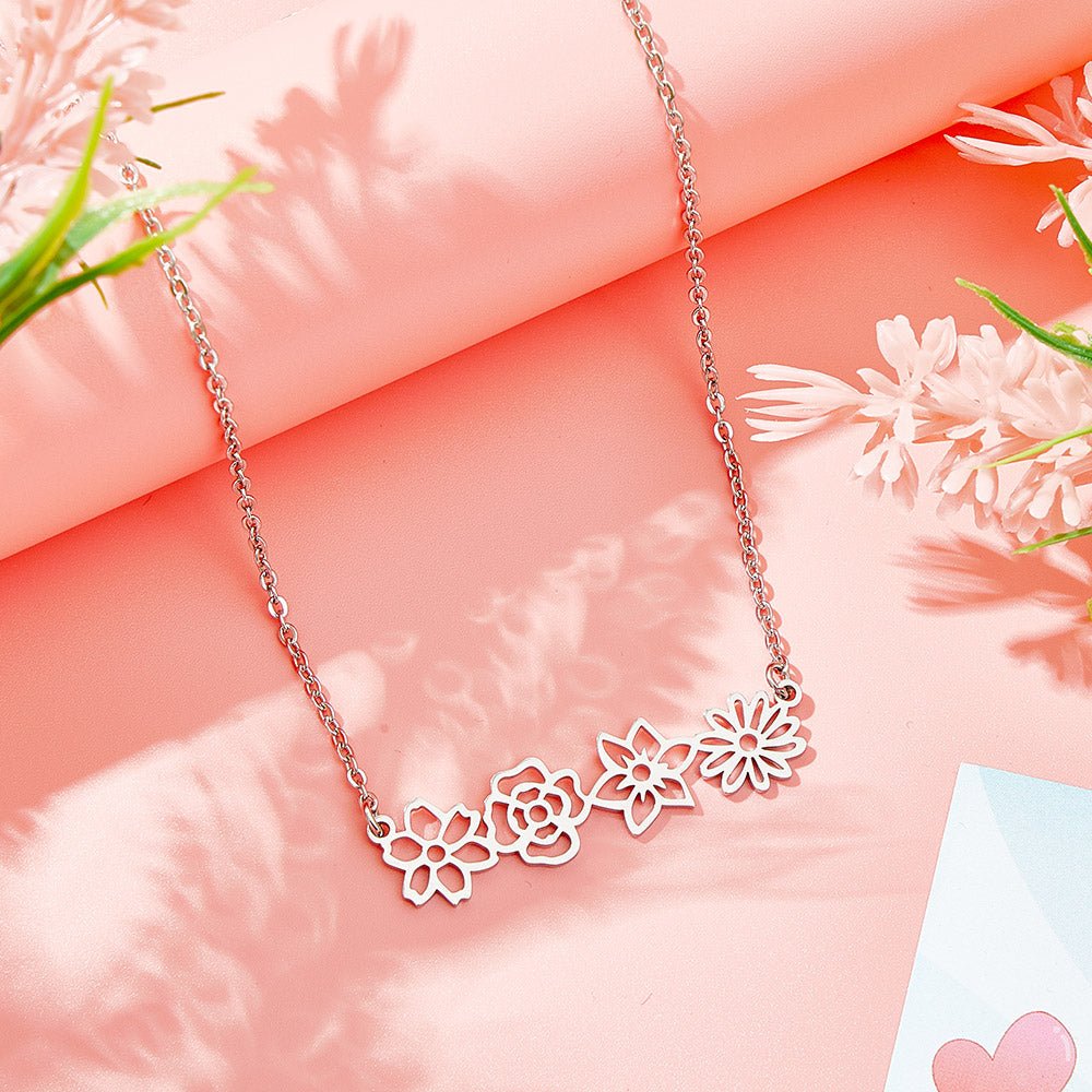 Personalized Multiple Birth Flower Necklace Family Floral Necklace Gift For Mom - Coolpeacock
