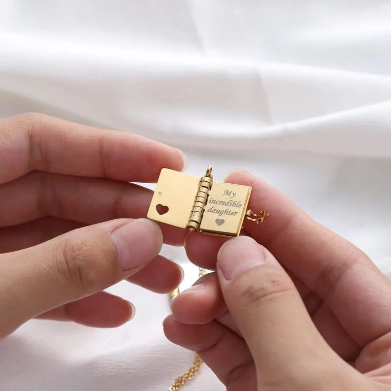 Personalized My Little Star Book Necklace – A Letter to My Daughter in a Locket, Adjustable Pendant with Message Inside, Meaningful Jewelry - Coolpeacock