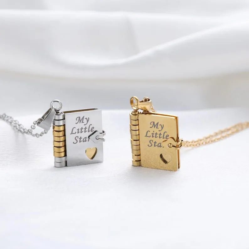 Personalized My Little Star Book Necklace – A Letter to My Daughter in a Locket, Adjustable Pendant with Message Inside, Meaningful Jewelry - Coolpeacock