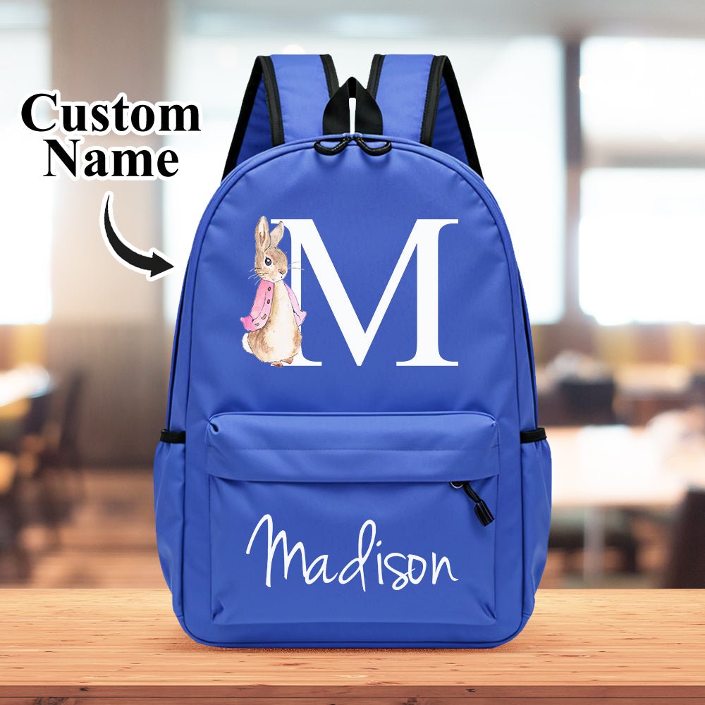 Personalized Name Initial Backpack with Rabbit Design Girls Boys Kids School Bag Back to School Gifts - Coolpeacock
