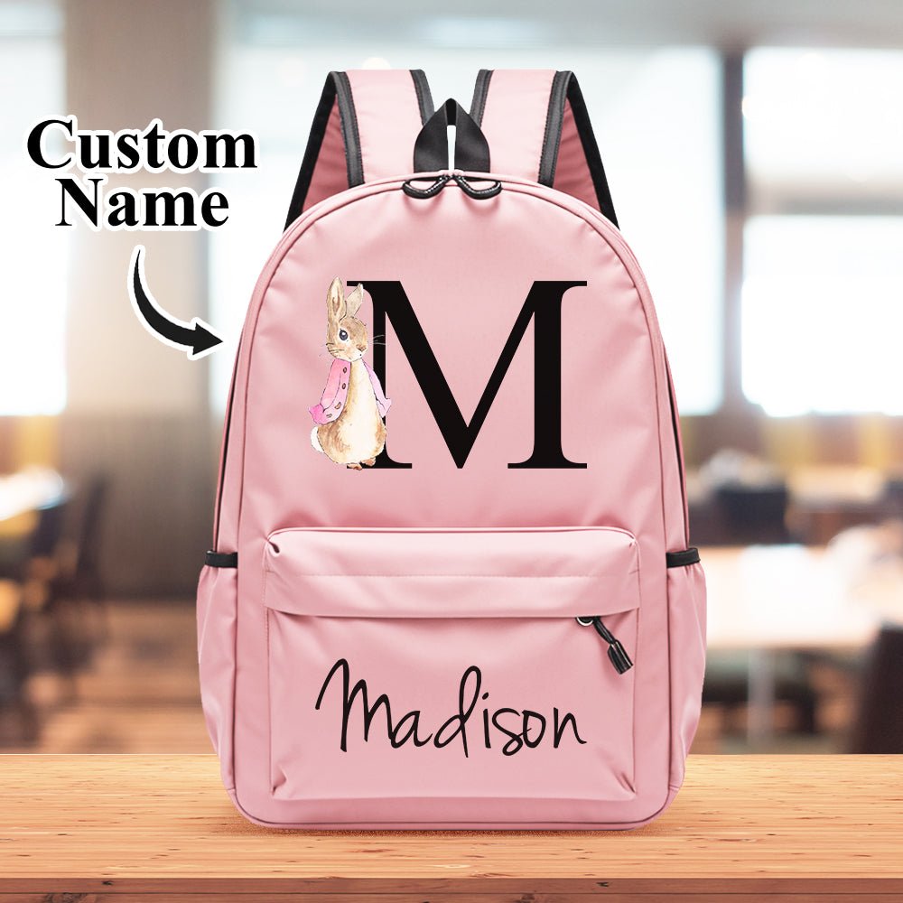 Personalized Name Initial Backpack with Rabbit Design Girls Boys Kids School Bag Back to School Gifts - Coolpeacock