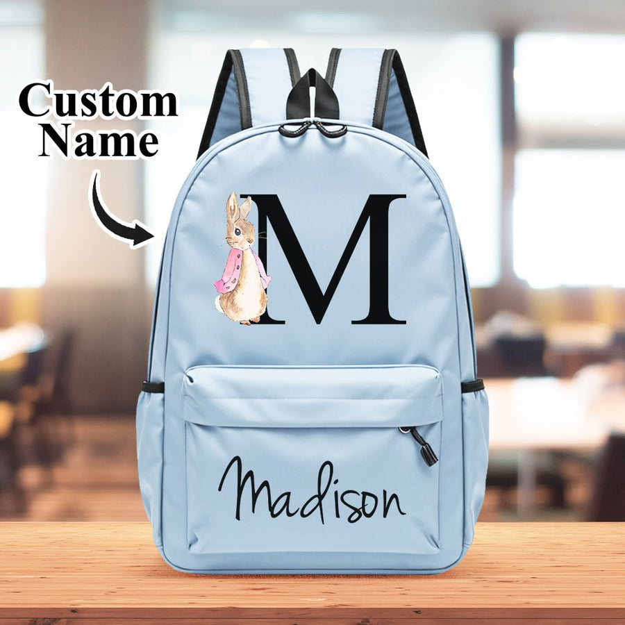 Personalized Name Initial Backpack with Rabbit Design Girls Boys Kids School Bag Back to School Gifts - Coolpeacock