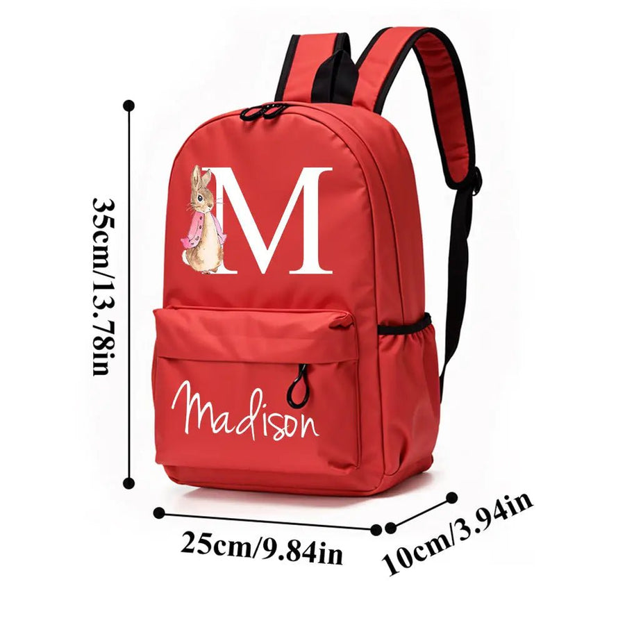 Personalized Name Initial Backpack with Rabbit Design Girls Boys Kids School Bag Back to School Gifts - Coolpeacock