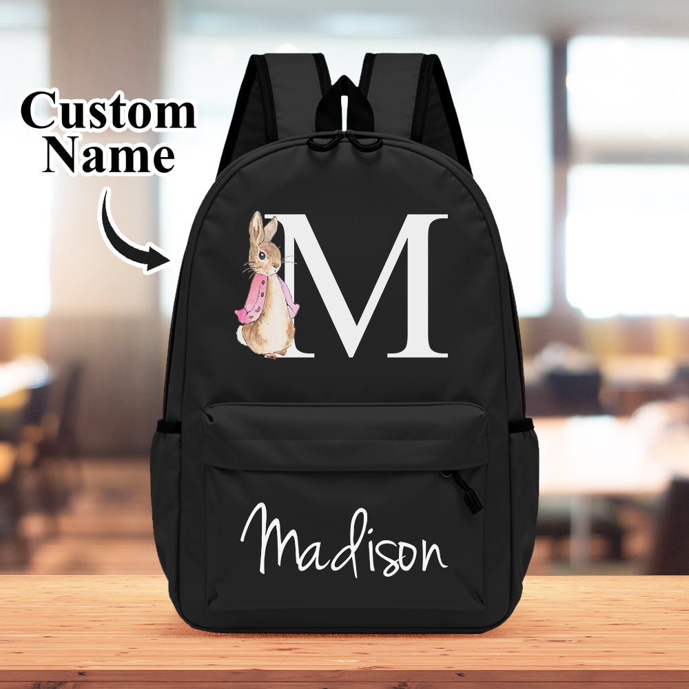Personalized Name Initial Backpack with Rabbit Design Girls Boys Kids School Bag Back to School Gifts - Coolpeacock
