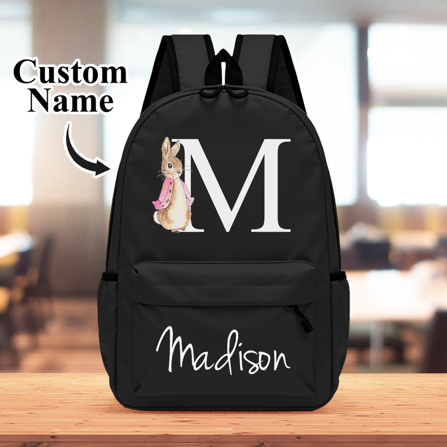 Personalized Name Initial Backpack with Rabbit Design Girls Boys Kids School Bag Back to School Gifts - Coolpeacock
