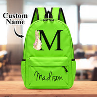 Personalized Name Initial Backpack with Rabbit Design Girls Boys Kids School Bag Back to School Gifts - Coolpeacock