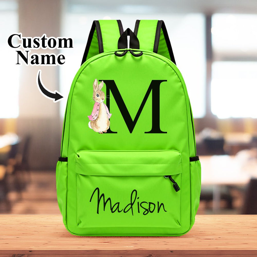 Personalized Name Initial Backpack with Rabbit Design Girls Boys Kids School Bag Back to School Gifts - Coolpeacock