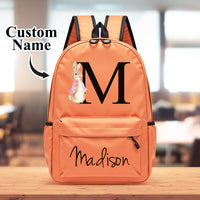 Personalized Name Initial Backpack with Rabbit Design Girls Boys Kids School Bag Back to School Gifts - Coolpeacock
