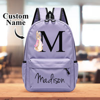 Personalized Name Initial Backpack with Rabbit Design Girls Boys Kids School Bag Back to School Gifts - Coolpeacock