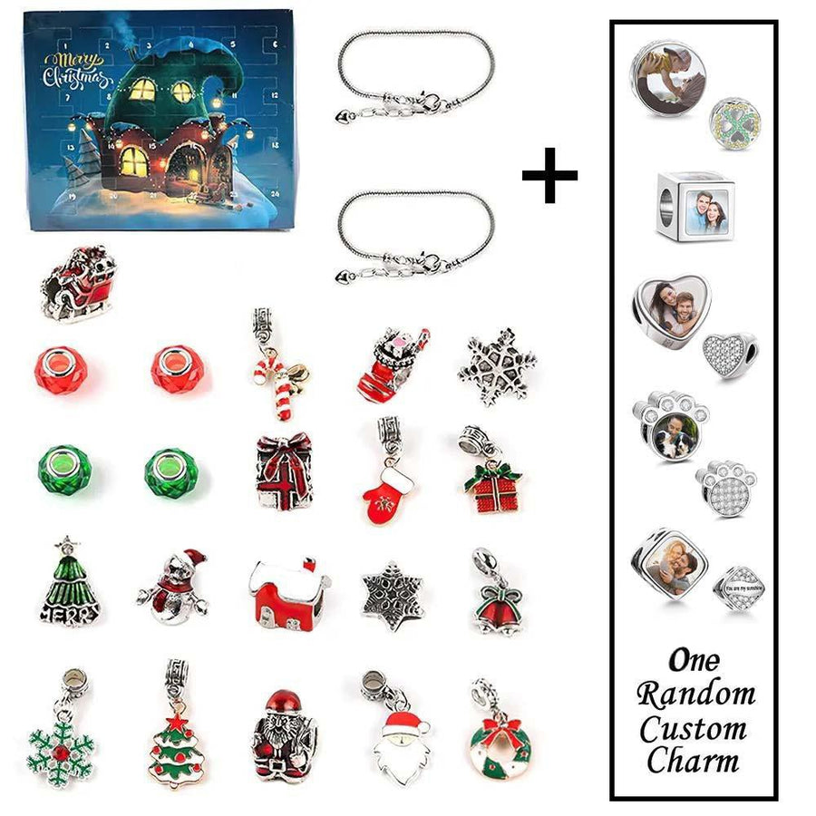 Personalized Photo Charm Christmas Charm Surprise Blind Box Bracelet 24 Calendar Countdown Gift Box Bracelet DIY Charms - Coolpeacock