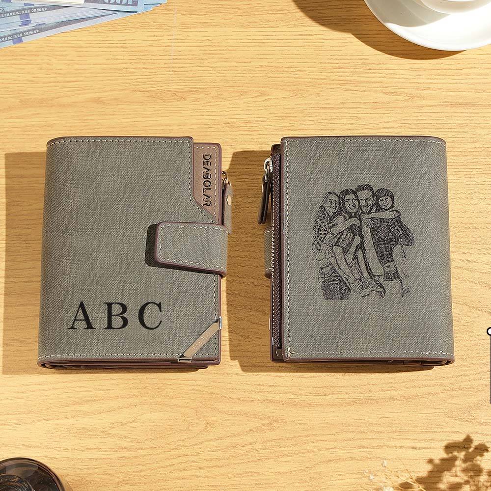 Personalized Photo Men's Foldable Leather Wallet with Text Father's Day Birthday Gift for Him - Coolpeacock